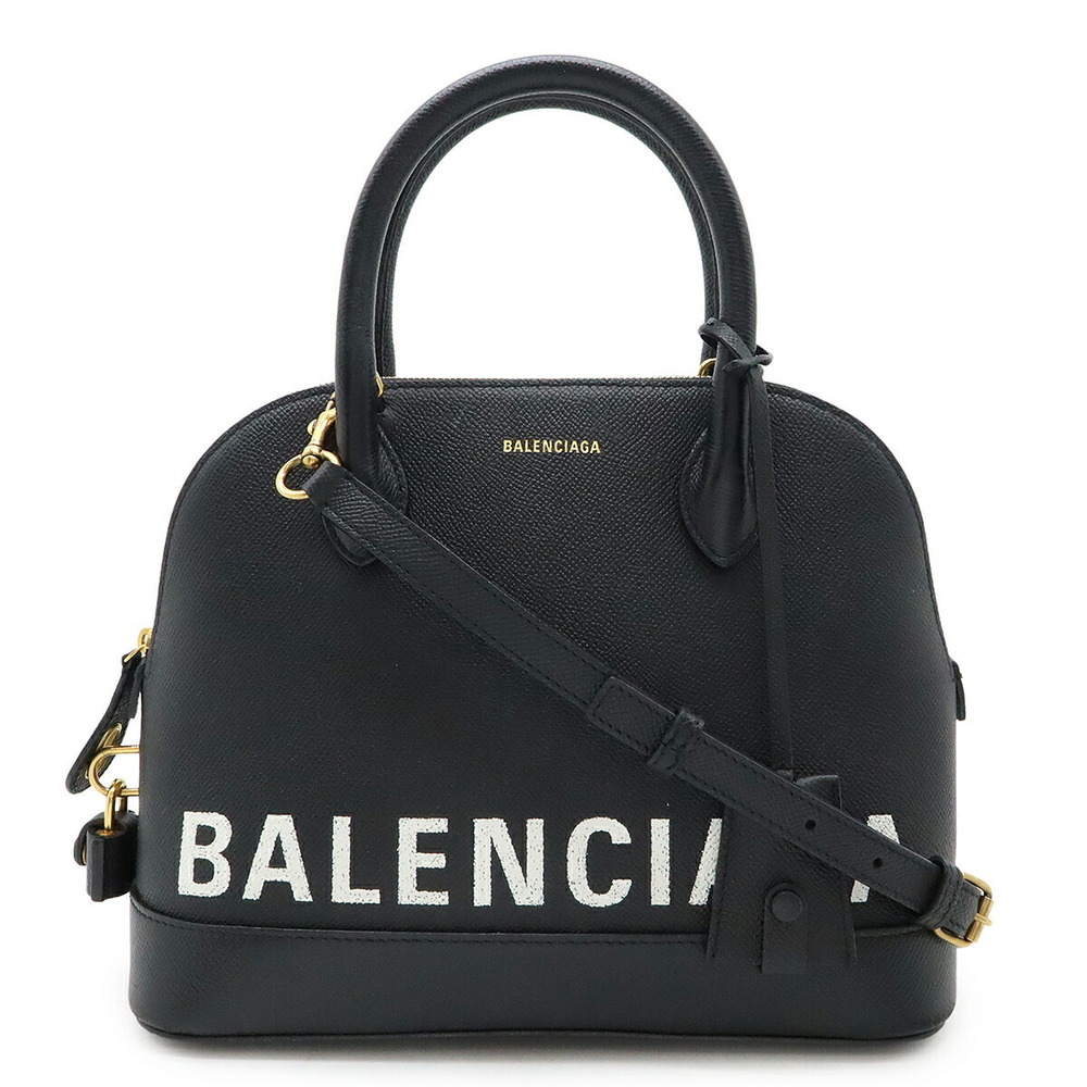 BALENCIAGA Ville Top Handle Handbag Dome Crossbody Bag Leather Black